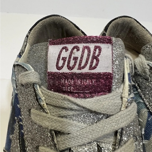 Golden Goose Superstar Sneakers Grey Blue Silver Glitter Camo Star Sz 35 - Picture 10 of 11